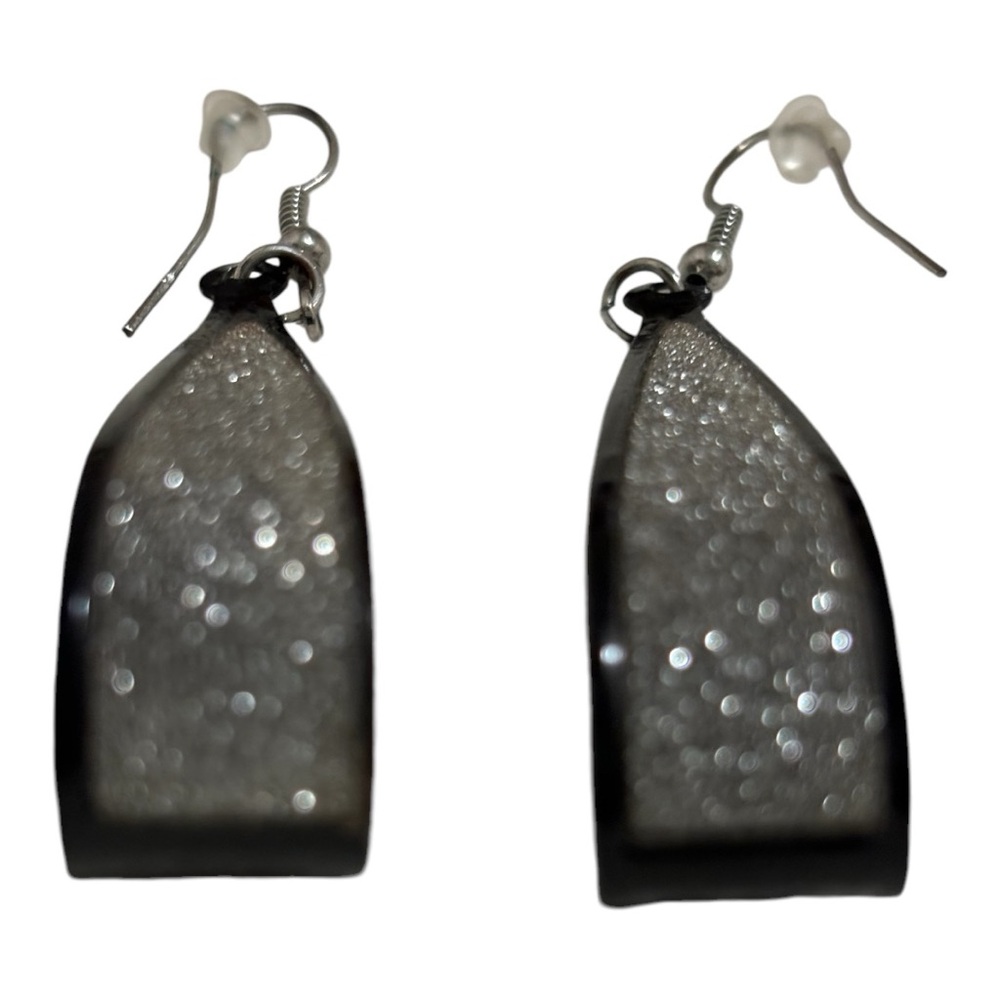 Scoop Earrings 2.75" with Silver Glitter Women's Black - Picture 2 of 12